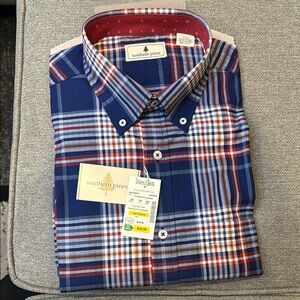 Southern Pines Blue Plaid Casual Button Down Shirt